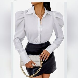House of Harlow 1960 White Puff-Sleeve Button-Up Blouse Good Condition Size XS🫶